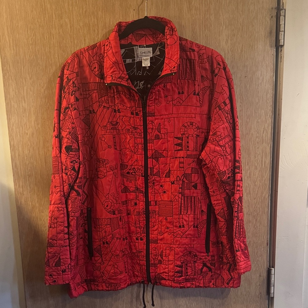 Chico's Red and Black Graphic Jacket/ M/L (Chicos 2)